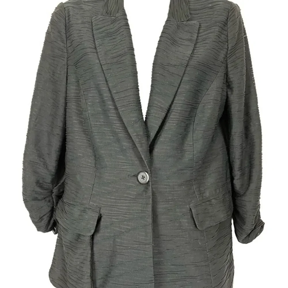 Chicos Black Stretch Knit Lined Suit Jacket Career Office 3/4 Sleeve Blazer 0 S